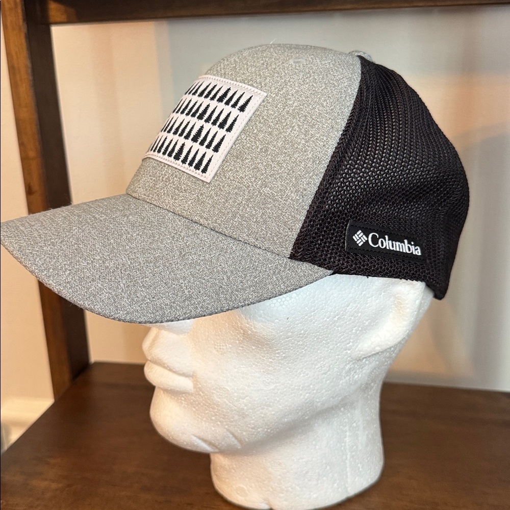 Columbia Hat Cap Size S/M Flexfit Stretch Gray Tree Flag Patch Mesh - Picture 3 of 10
